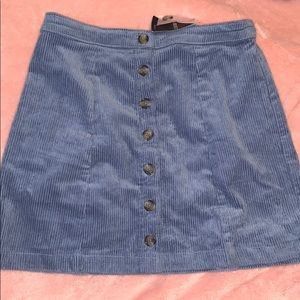 Blue corduroy button up skirt